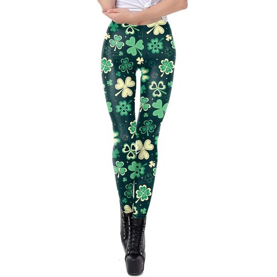 Women Tummy Control St. Patrick's Day Leggings Shamrock High Waisted Yoga Pants Clover Leaves Soft Tights