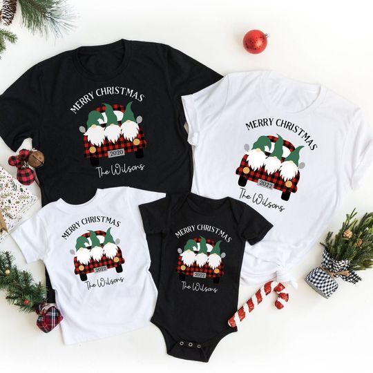 Custom Family Merry Christmas Buffalo Plaid Gnome T Shirt