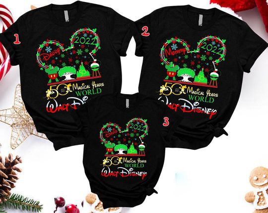 Custom Walt Disney 50 Magic Years Christmas Family T Shirt
