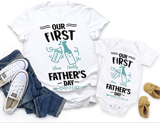 Matching Daddy And Baby 2021 Our First Fathers Day T-Shirt