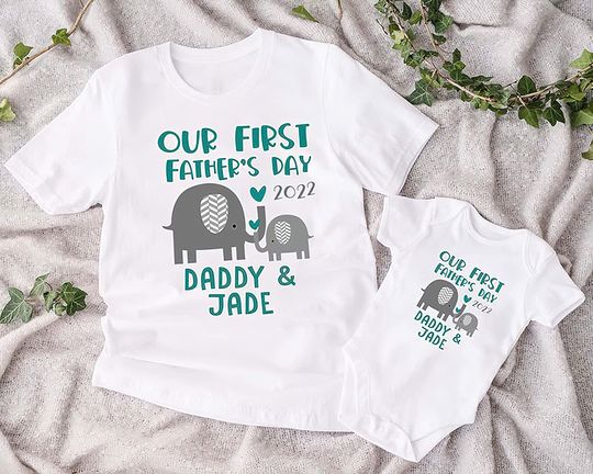 Matching Daddy Baby Our First Fathers Day T-Shirt