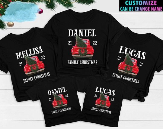 Personalized Family Christmas Red Truck T-Shirt