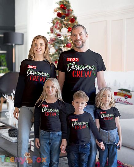 Teeny Fox Christmas Crew Family Matching Pajamas Custom T-Shirt