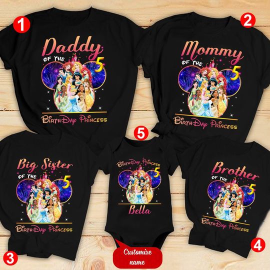 Personalized Disney Princess Birthday Family Matching T Shirt