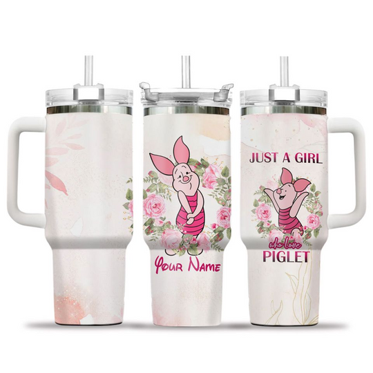 Personalized Piglet 40 Oz Tumbler, Winnie The Pooh Tumbler, Disney Tumbler Cup With Handle