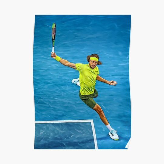 Stefanos Tsitsipas at Australian Open 2021. Digital artwork print poster. Tennis fan art gift. Premium Matte Vertical Poster