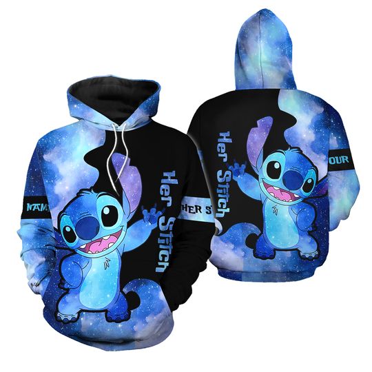 Personalized Stitch Couple Hoodie, Her Stitch His Angel Couple Hoodie
