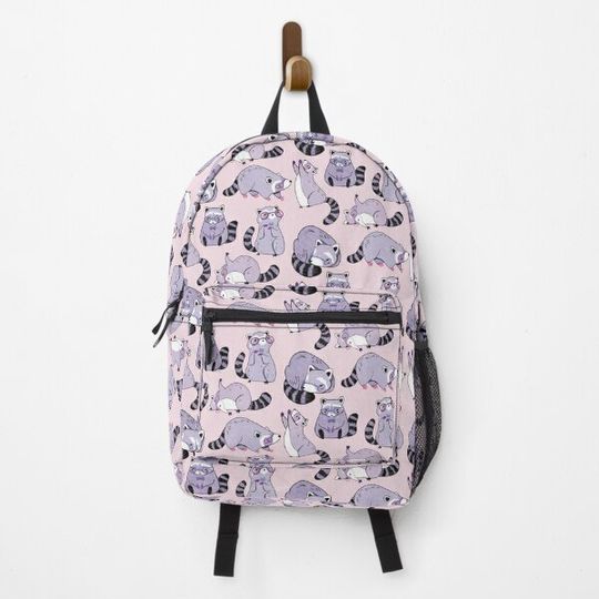 Nerdy Raccoons - Cute Purple and Pink Cartoon Animal Pattern Backpack