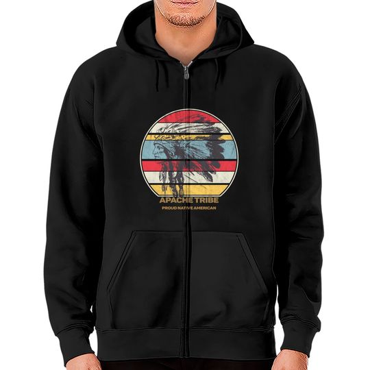 Apache Tribe Native American Indian Proud Retro Sunset - Apache - Zip Hoodies