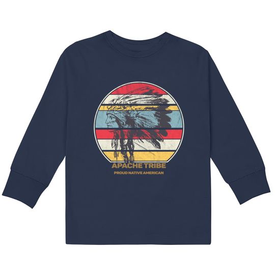 Apache Tribe Native American Indian Proud Retro Sunset - Apache -  Kids Long Sleeve T-Shirts