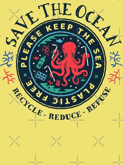 Save The Ocean - Please Keep the Sea Plastic Free - Octopus Scene Kids T-Shirt