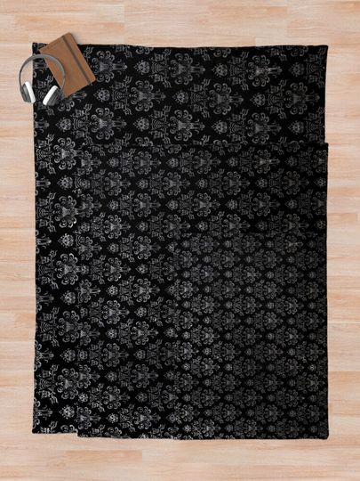 Haunted Mansion Wallpaper Black and Silver Throw Blanket
