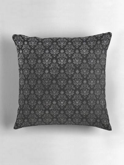 Haunted Mansion Wallpaper Black and Silver Pillow