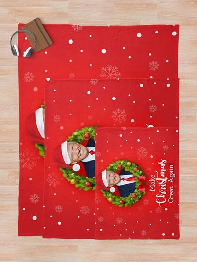 Make Christmas Great Again with Trump on red background Funny Christmas card gifts HD HIGH QUALITY ONLINE STORE Throw Blanket