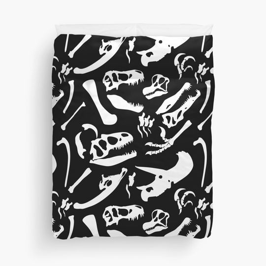 Dinosaur Bones (Black and White) Duvet Cover