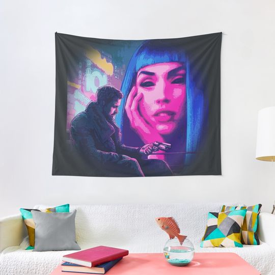 Blade Runner 2049 - Joi and Joe - Cyberpunk Girl Hologram Artwork Tapestry
