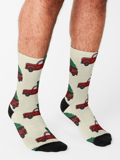 Christmas red truck Socks