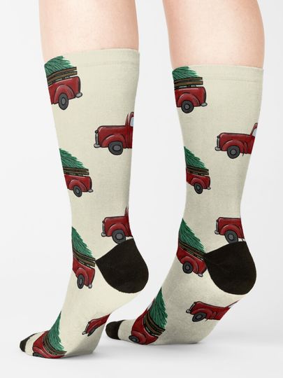 Christmas red truck Socks