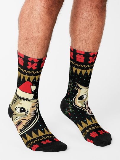 Coughing Cat Meme Ugly Christmas Sweater Socks