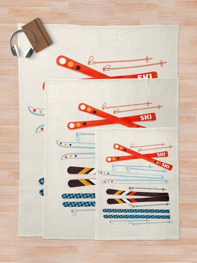 Colorful Retro Ski Illustration Throw Blanket
