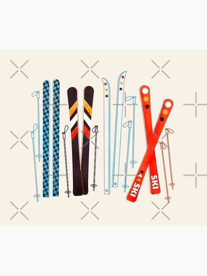 Colorful Retro Ski Illustration Throw Blanket