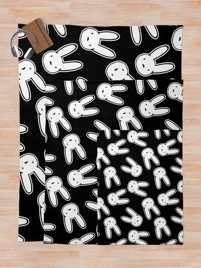 Bad Bunny Oasis Logo Pattern (White on Black) Throw Blanket