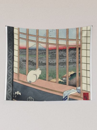 Utagawa Hiroshige Japanese Woodblock Cat Tapestry