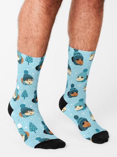 Cute Guinea Pig with Snowflake in winter Socks