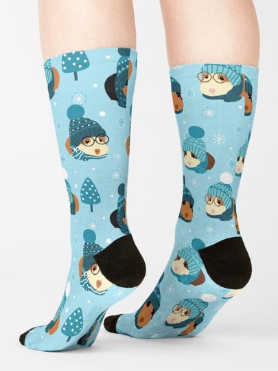 Cute Guinea Pig with Snowflake in winter Socks