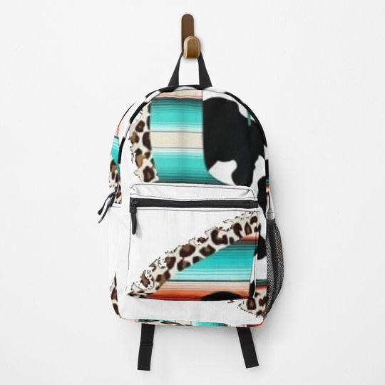 Funny Serape cow print Cactus Leopard print Turquoise Backpack