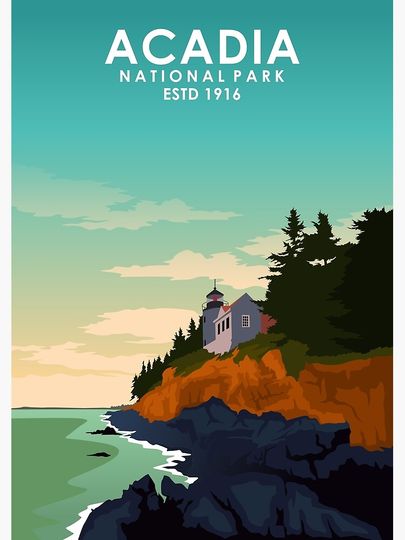 Acadia National Park Vintage Minimal Retro Travel Poster Premium Matte Vertical Poster