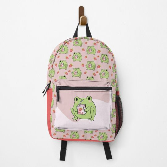 Cute Strawberry Milk Frog Backpack