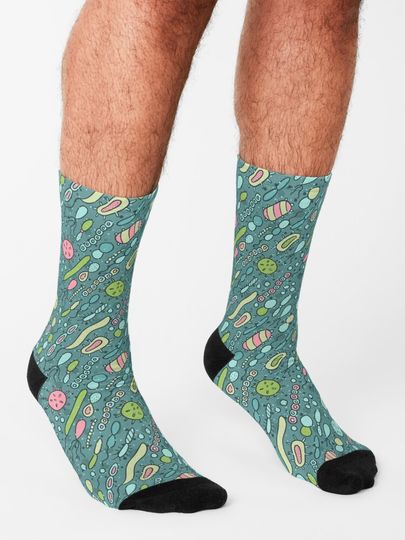 Microbes pattern. Bacteria design for biology lovers. Virus illustration. Socks