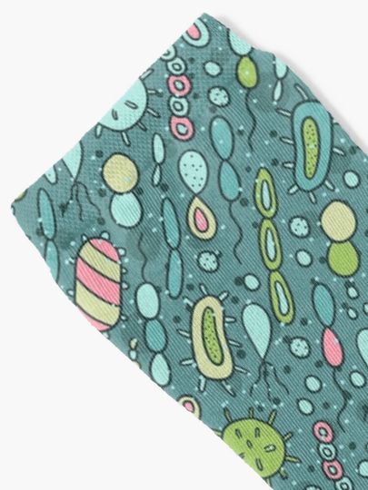 Microbes pattern. Bacteria design for biology lovers. Virus illustration. Socks