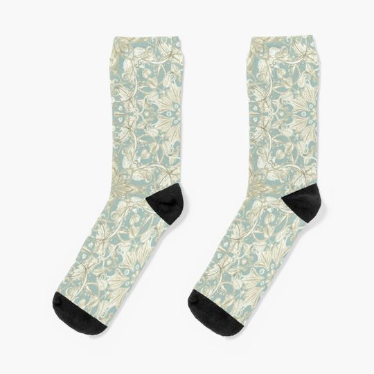 Soft Sage & Cream hand drawn floral pattern Socks