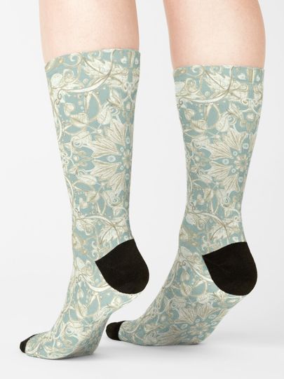 Soft Sage & Cream hand drawn floral pattern Socks
