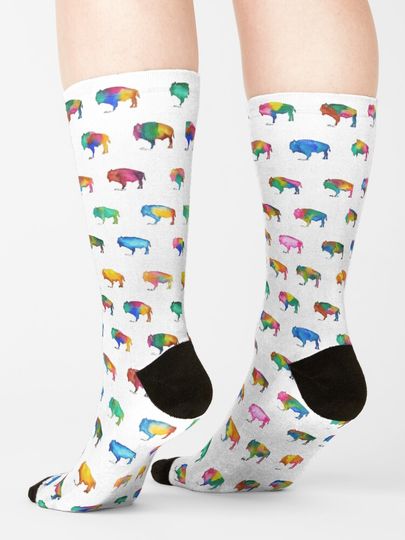 Bison Buffalo Watercolor Socks, Gift For Fan
