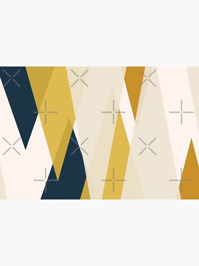 Triangular Abstract in Mustard Yellows, Navy Blue, and Blush Tones. Minimalist Geometric Bath Mat
