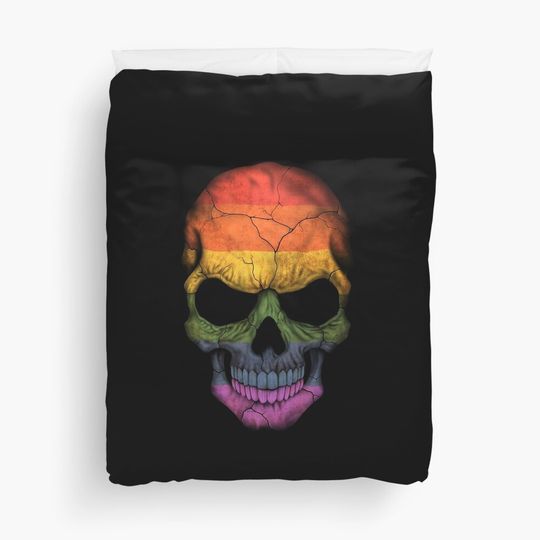 Gay Pride Rainbow Flag Skull Duvet Cover