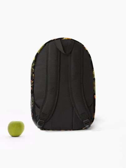 Vintage toxic mushrooms forest pattern on black Backpack