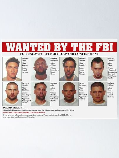 Prison Break FBI Wanted Poster Poster