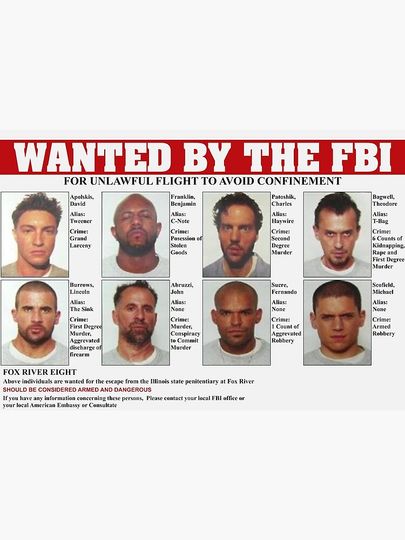 Prison Break FBI Wanted Poster Poster
