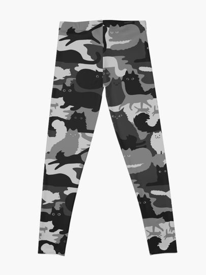 Camouflage Pattern with Cats | Grey and Black Cats Camo Leggings