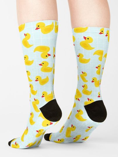 Cute Rubber Duck on Blue Background Cotton Socks