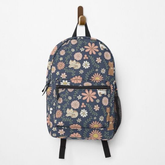 Flower Meower (Navy) Backpack