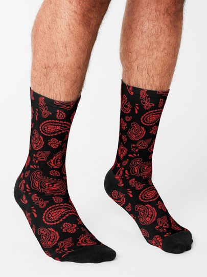 Red on Black Paisley Socks