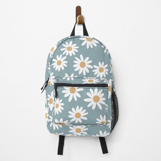 Blue Daisies - daisy pattern, floral, florals, flower, retro, vintage, 70s, camel, brown, rust, earthy, terracotta Backpack