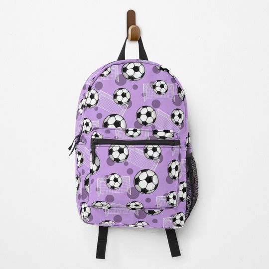 Soccer Ball and Goal Purple Pattern - Purple Soccer Backpack