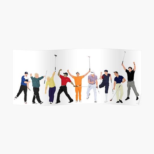Golf Legends, Brooks Koepka, John Daly Jack Nicklaus, Tiger Woods, Rickie Fowler, Justin Thomas, Payne Stewart, Arnold Palmer and Phil Mickelson Premium Matte Vertical Poster