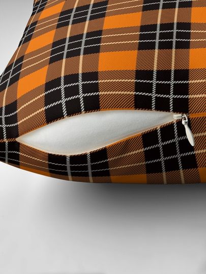 Black & Tangerine Tartan Pillow